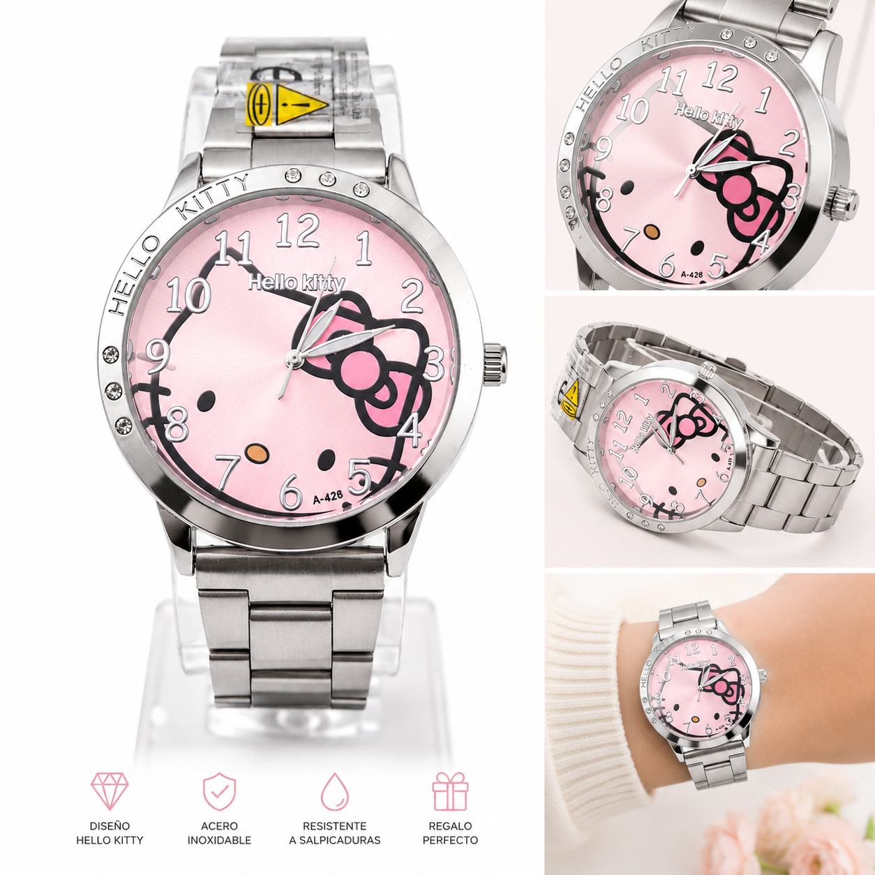 Reloj Hello Kitty para Dama – Acero Inoxidable con Carátula Rosa