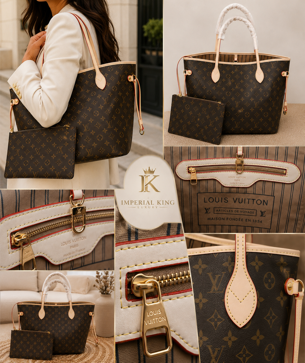 L. V.UITTON Tote Premium Monogram para Mujer con Neceser y Detalles en Cuero Claro – Bolso Grande Elegante para Uso Diario