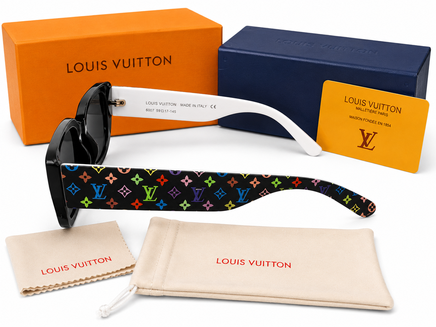 Gafas de Sol Premium para Mujer y Hombre – Montura Negra Oversized con Detalles Multicolor y Estuche Incluido