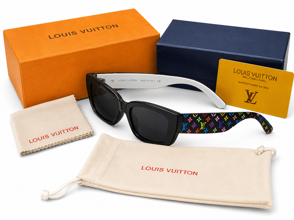 Gafas de Sol Premium para Mujer y Hombre – Montura Negra Oversized con Detalles Multicolor y Estuche Incluido