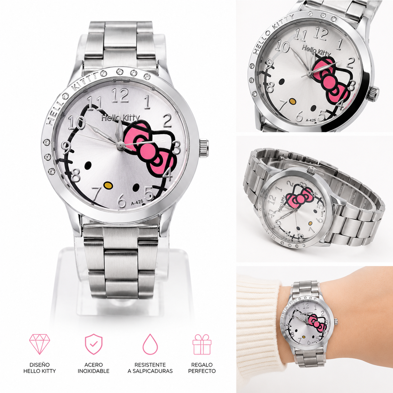 Reloj Hello Kitty para Dama – Acero Inoxidable con Carátula Silver