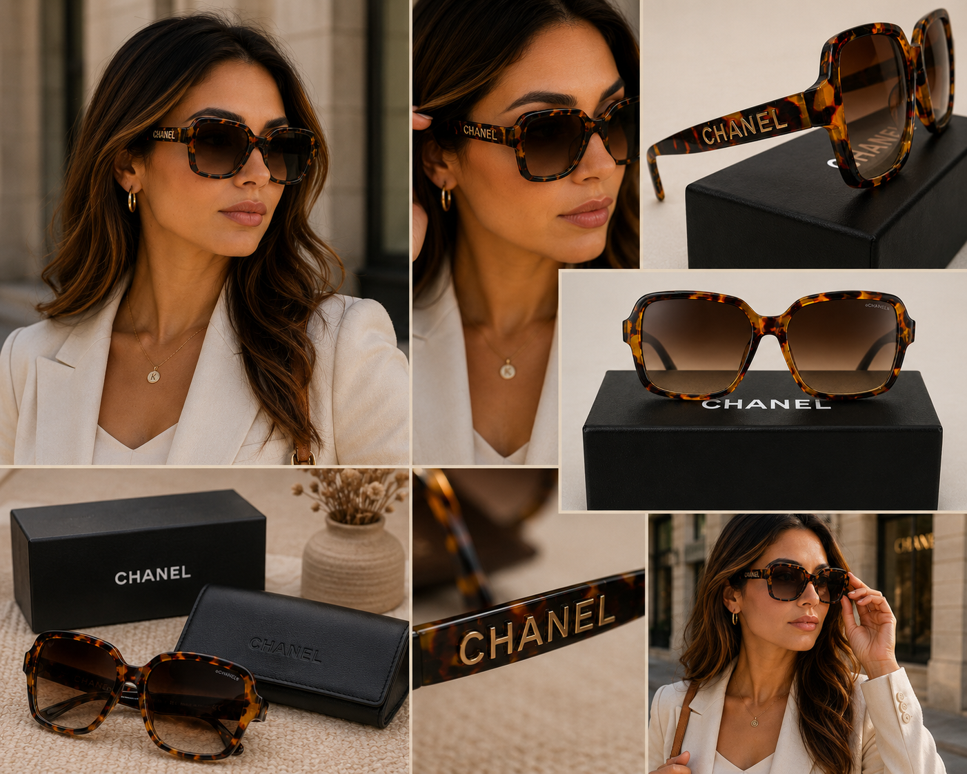 C.H.A.N.E.L Gafas de Sol Estilo Luxury Oversized Carey | Diseño Italiano |