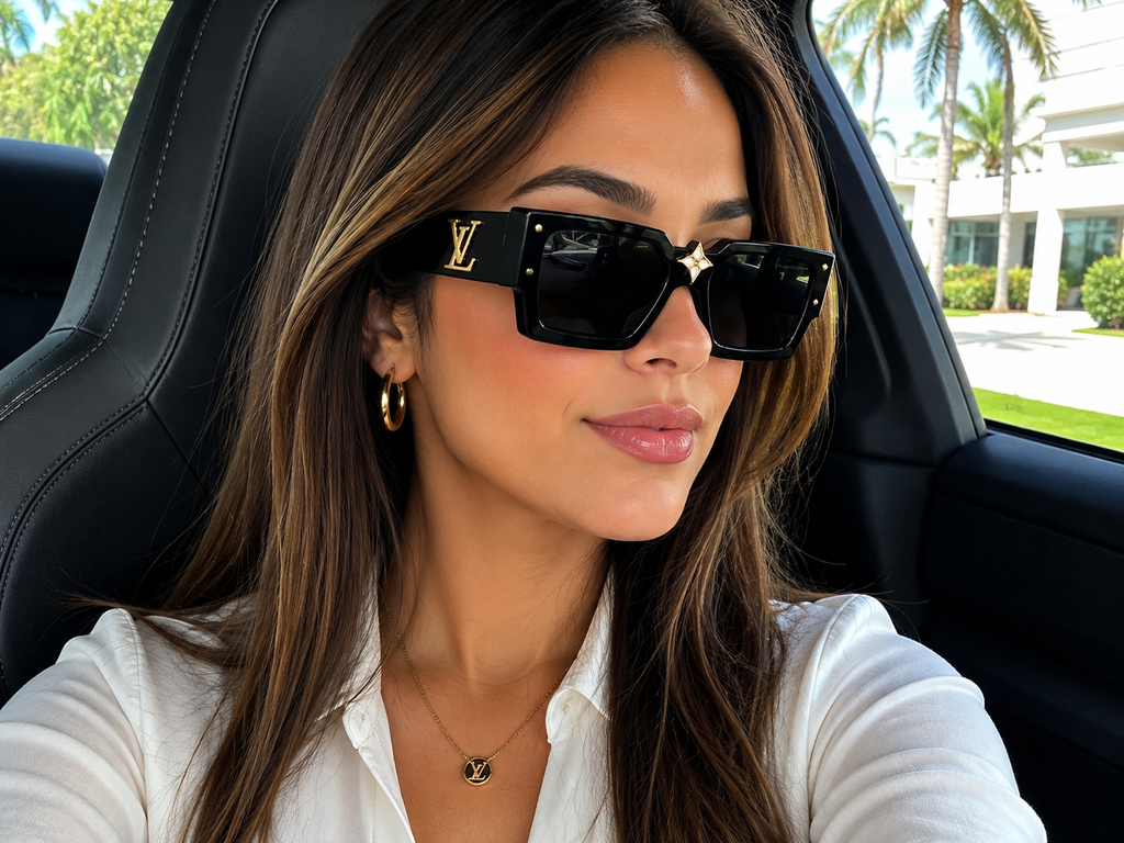 Gafas de Sol Estilo Luxury Oversize Negro con Detalles Dorados