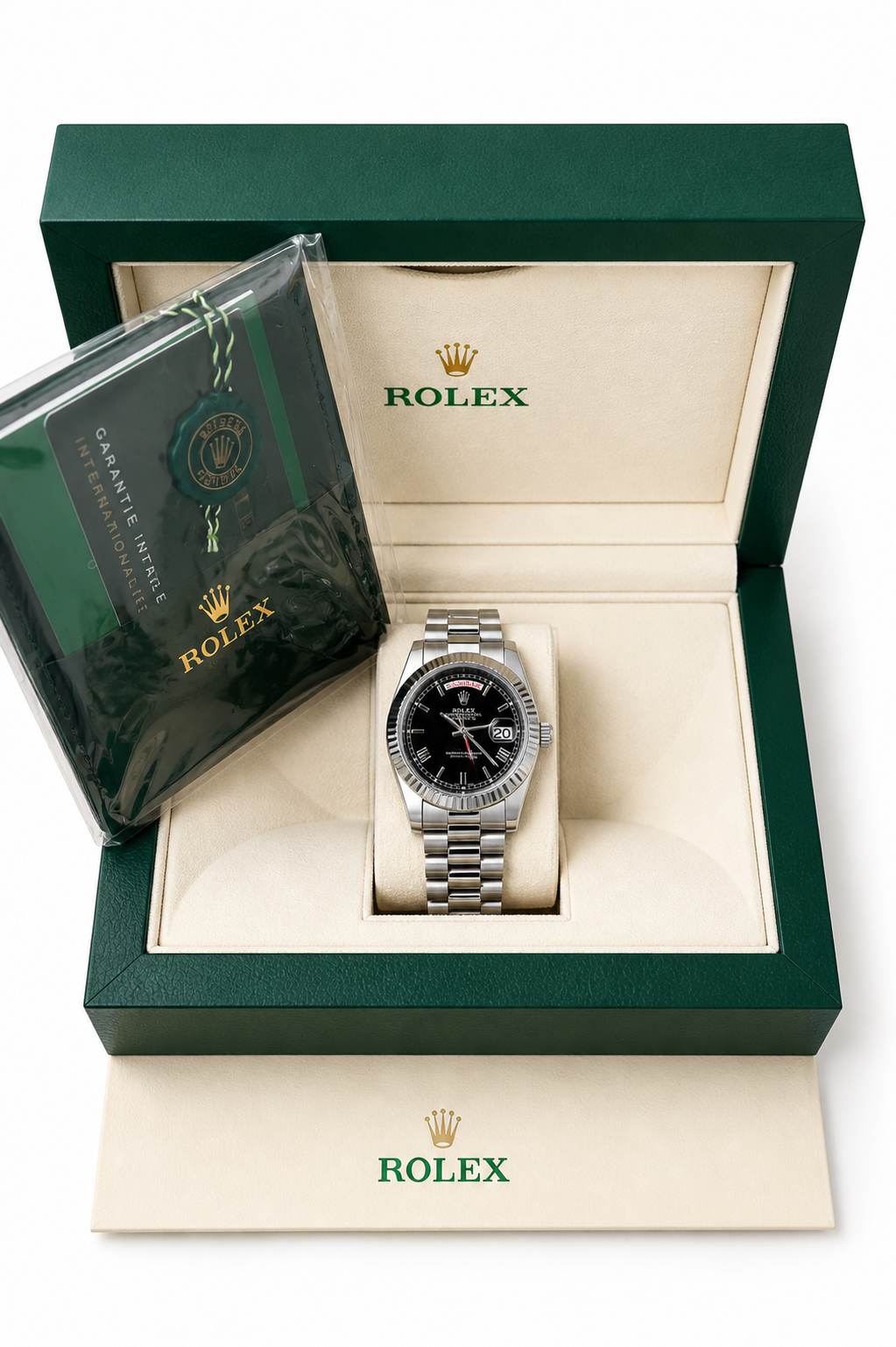 R.O.L.E.X. Luxury Stainless Steel Watch – Day-Date Style | Full Set Box & Papers | Premium Finish
