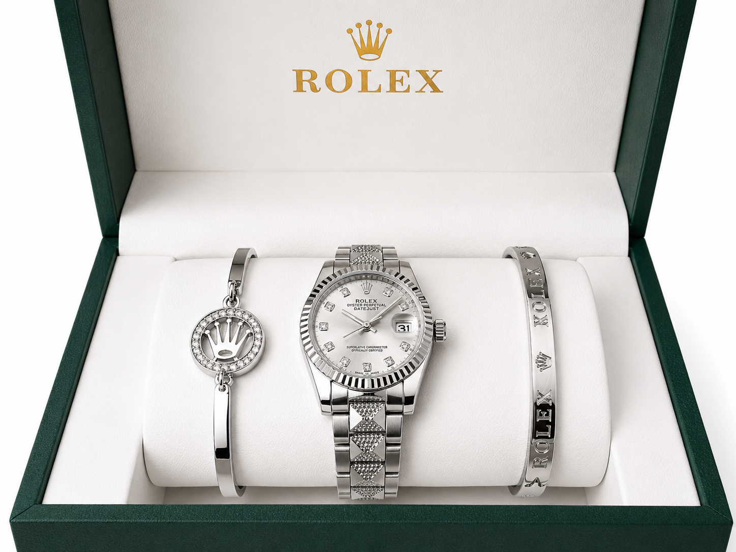 R.O.L.E.X. Set Elegante de Reloj y Pulseras Estilo Luxury para Mujer