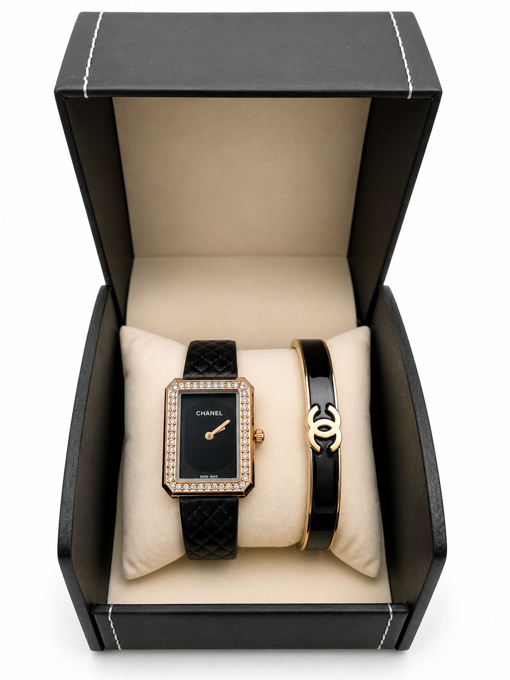 C.H.A.N.E.L 🖤 SET ELEGANTE RELOJ + PULSERA ESTILO LUJO – DISEÑO CLÁSICO FEMENINO