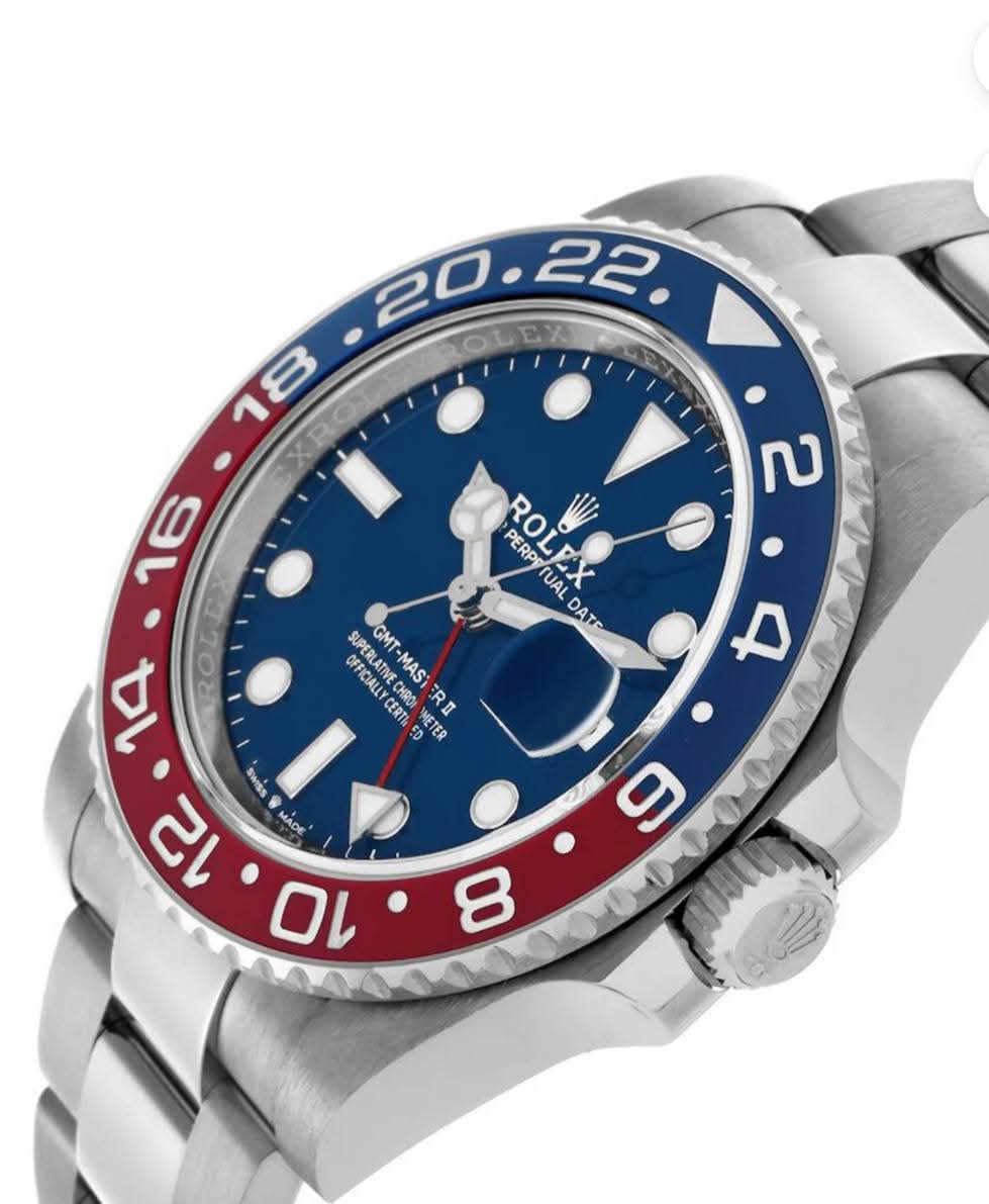 R.O.L.E.X. P.E.P.S.I Luxury GMT Style Watch – Dual Time Stainless Steel | Red & Blue Bezel Sport Edition