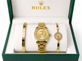 R.O.L.E.X Set de Reloj y Pulseras Doradas de Lujo