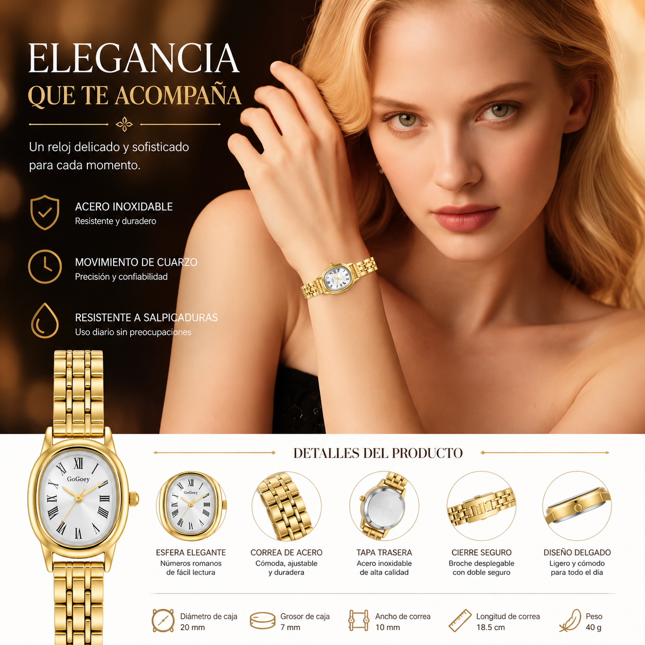 Reloj Elegante de Dama GoGoey Dorado – Diseño Clásico con Números Romanos y Pulsera de Acero Inoxidable