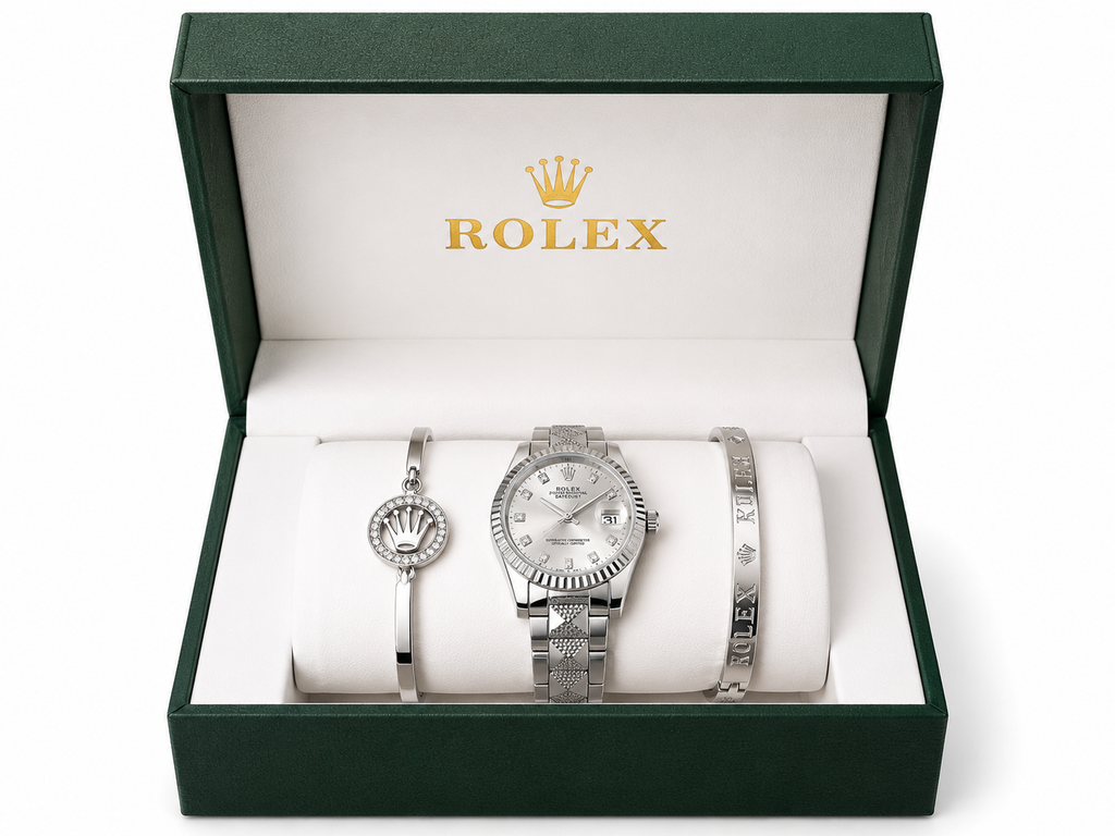 R.O.L.E.X. Set Elegante de Reloj y Pulseras Estilo Luxury para Mujer