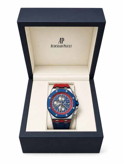 A.P Luxury Chronograph Sport Watch  – Stainless Steel Blue & Red | Premium Rubber Strap