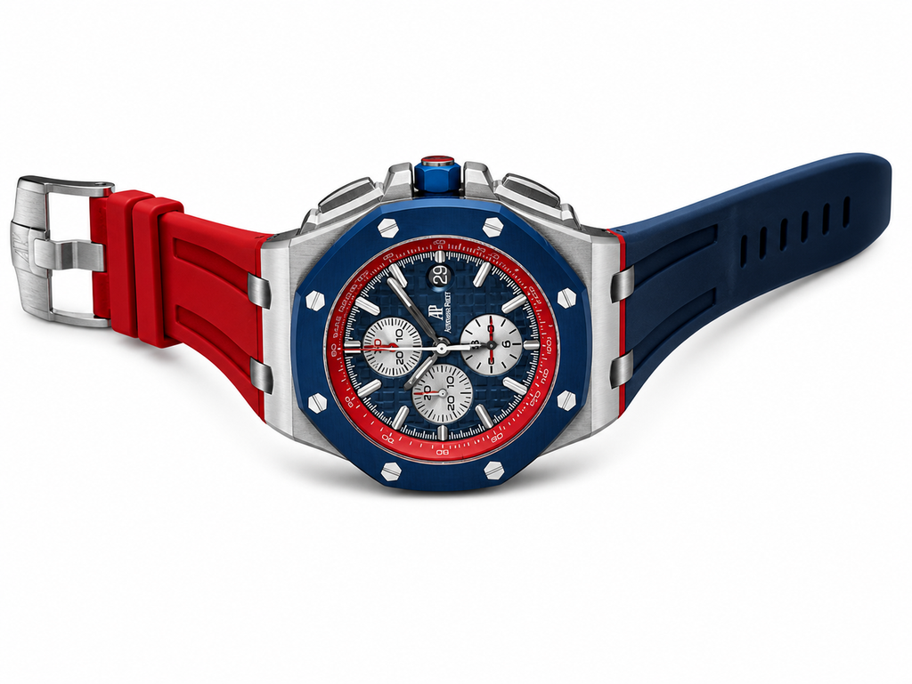 A.P Luxury Chronograph Sport Watch  – Stainless Steel Blue & Red | Premium Rubber Strap