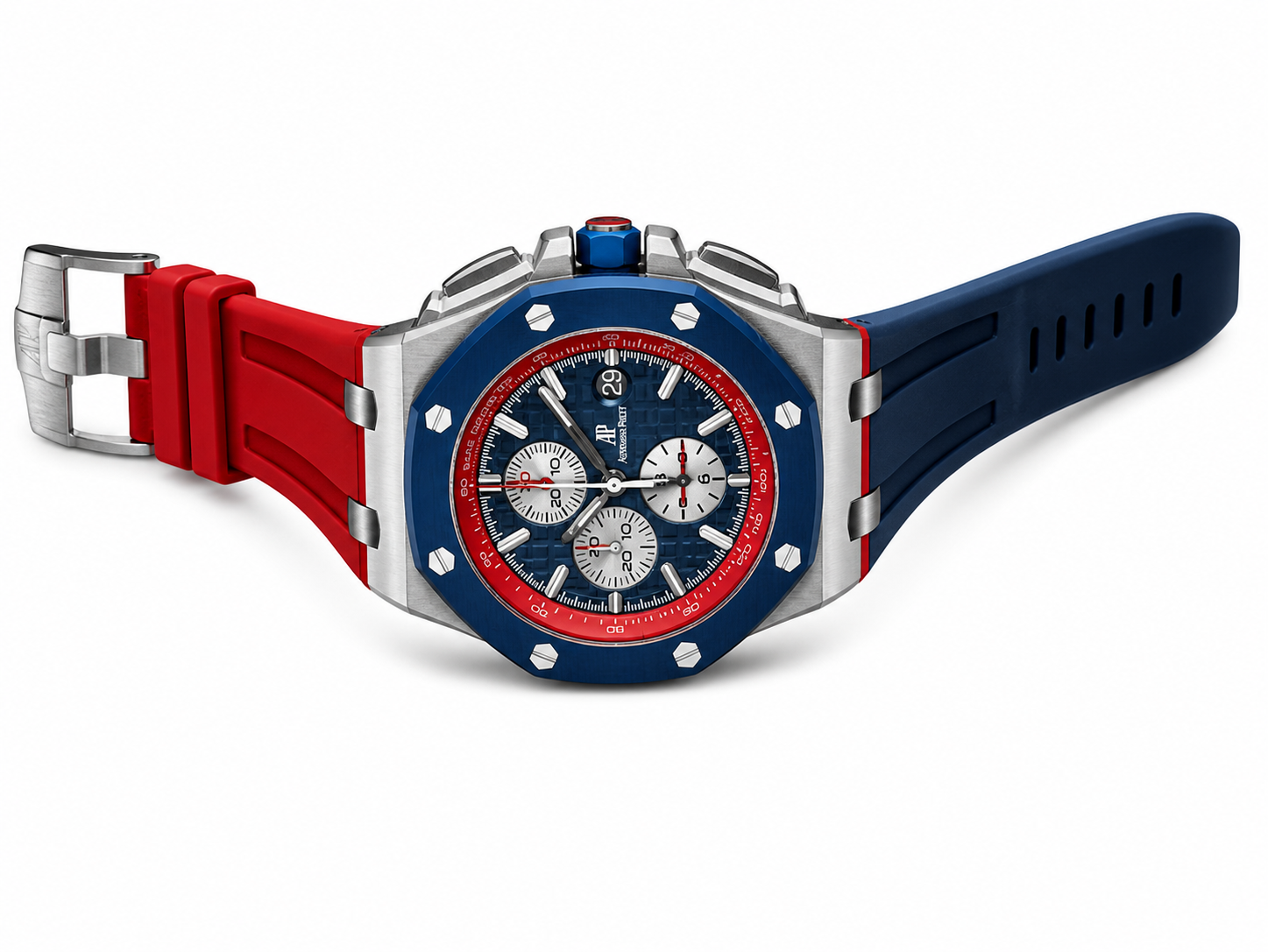 A.P Luxury Chronograph Sport Watch  – Stainless Steel Blue & Red | Premium Rubber Strap