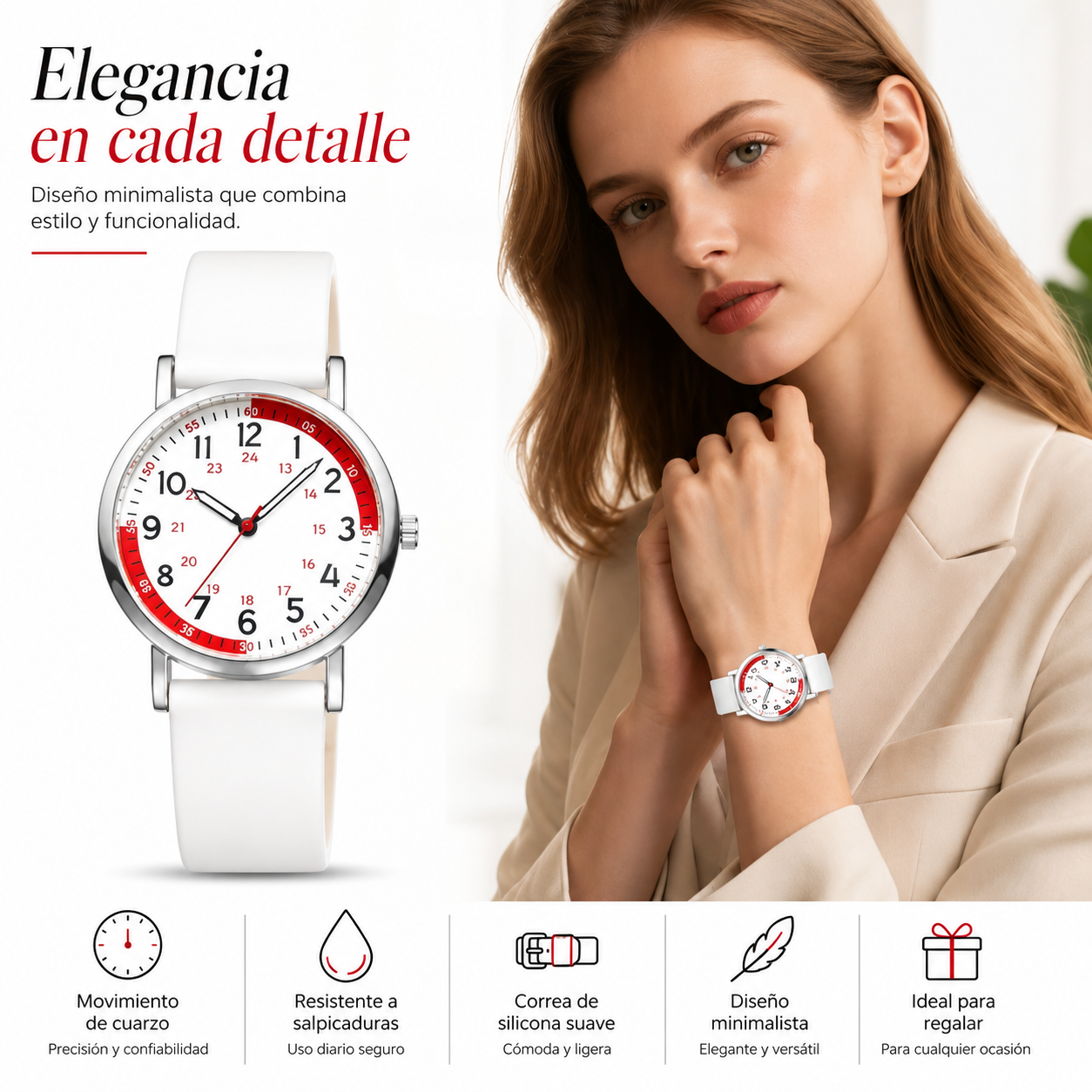 Reloj Unisex Minimalista con Correa de Silicona Blanca
