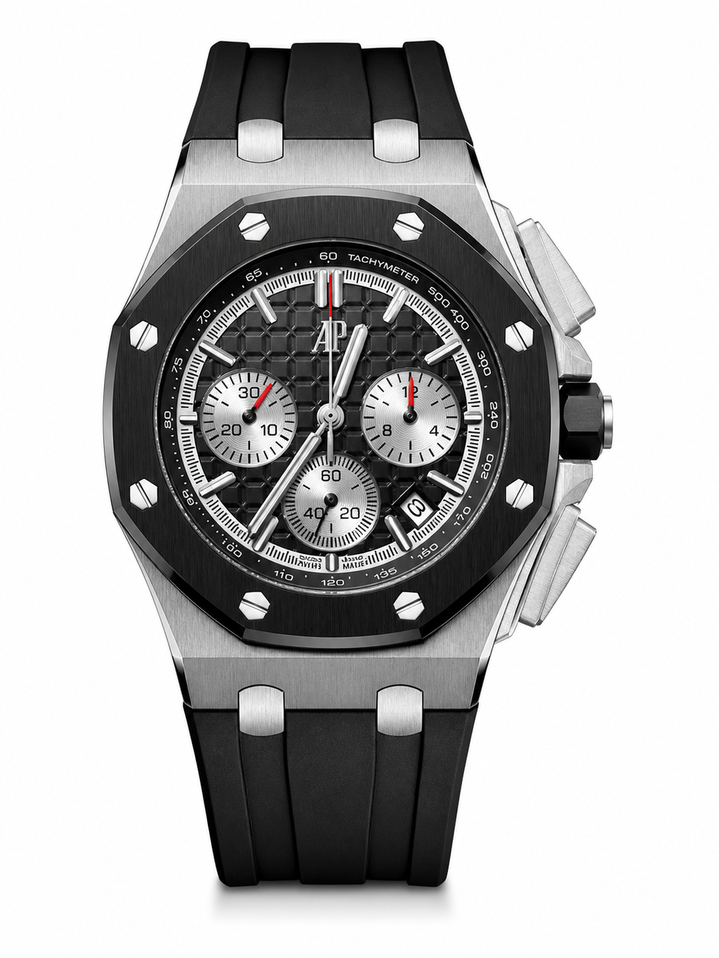 A.P Luxury Black Chronograph Watch – Stainless Steel Case | Sport Elegance Edition