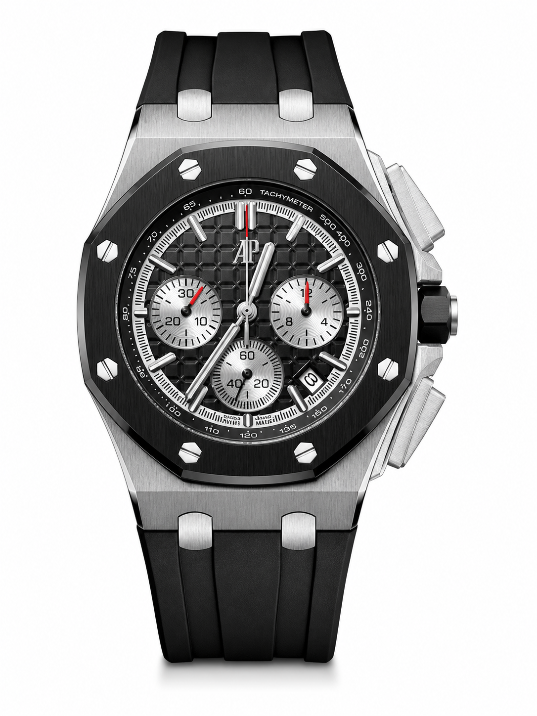 A.P Luxury Black Chronograph Watch – Stainless Steel Case | Sport Elegance Edition