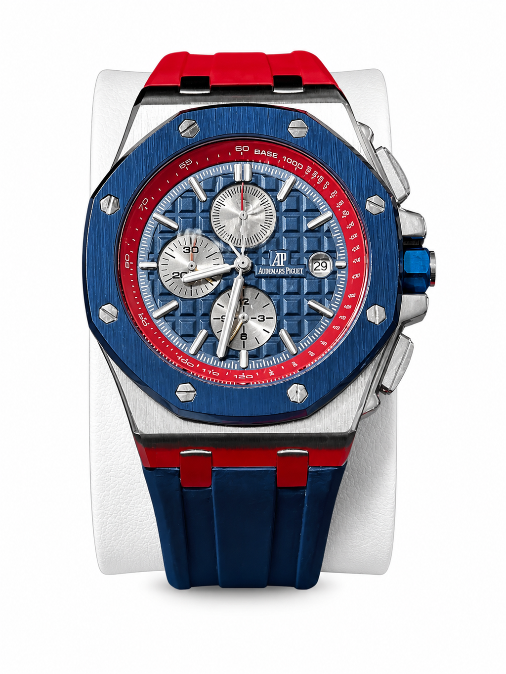 A.P Luxury Chronograph Sport Watch  – Stainless Steel Blue & Red | Premium Rubber Strap