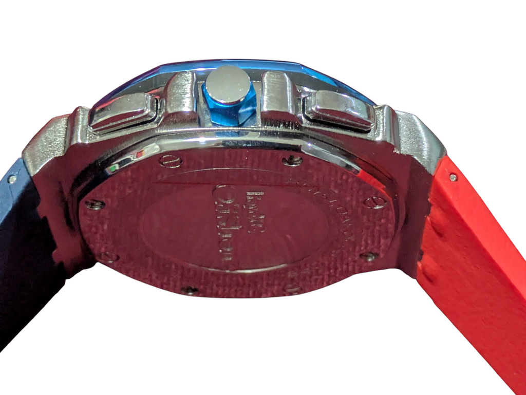 A.P Luxury Chronograph Sport Watch  – Stainless Steel Blue & Red | Premium Rubber Strap