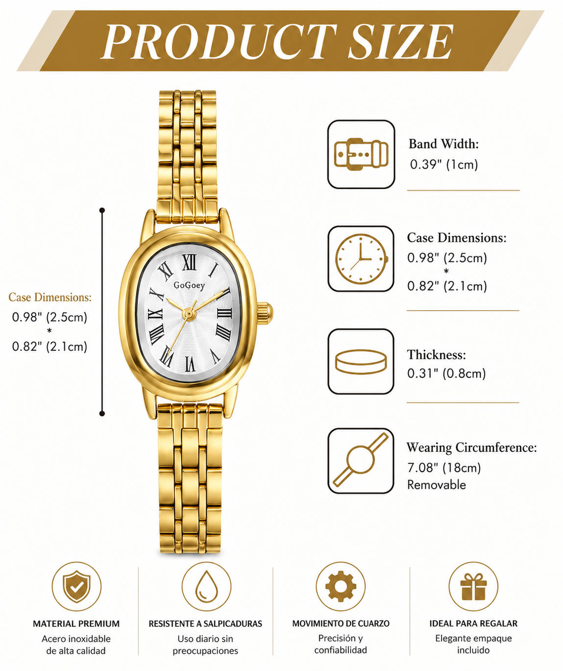 Reloj Elegante de Dama GoGoey Dorado – Diseño Clásico con Números Romanos y Pulsera de Acero Inoxidable
